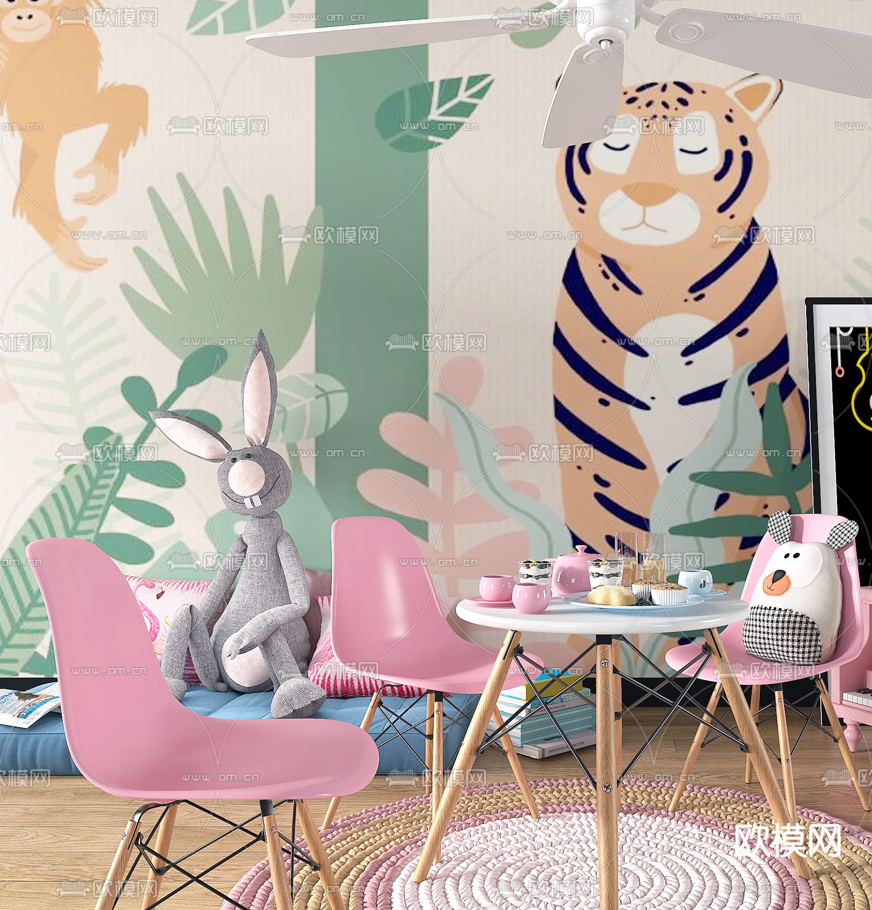 现代儿童桌椅3d模型下载（渲染图4）