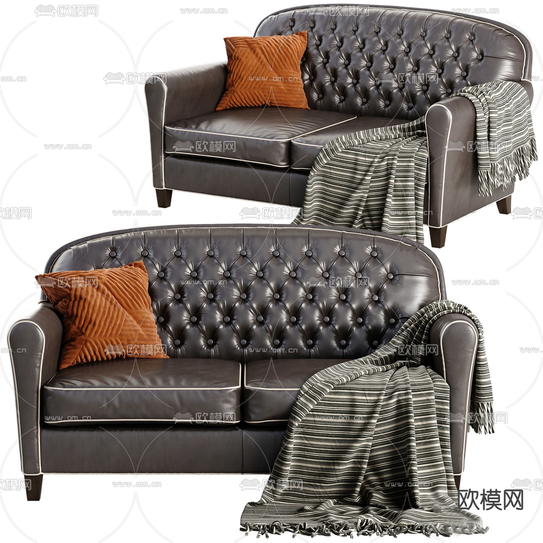 简欧皮革双人沙发3d模型下载