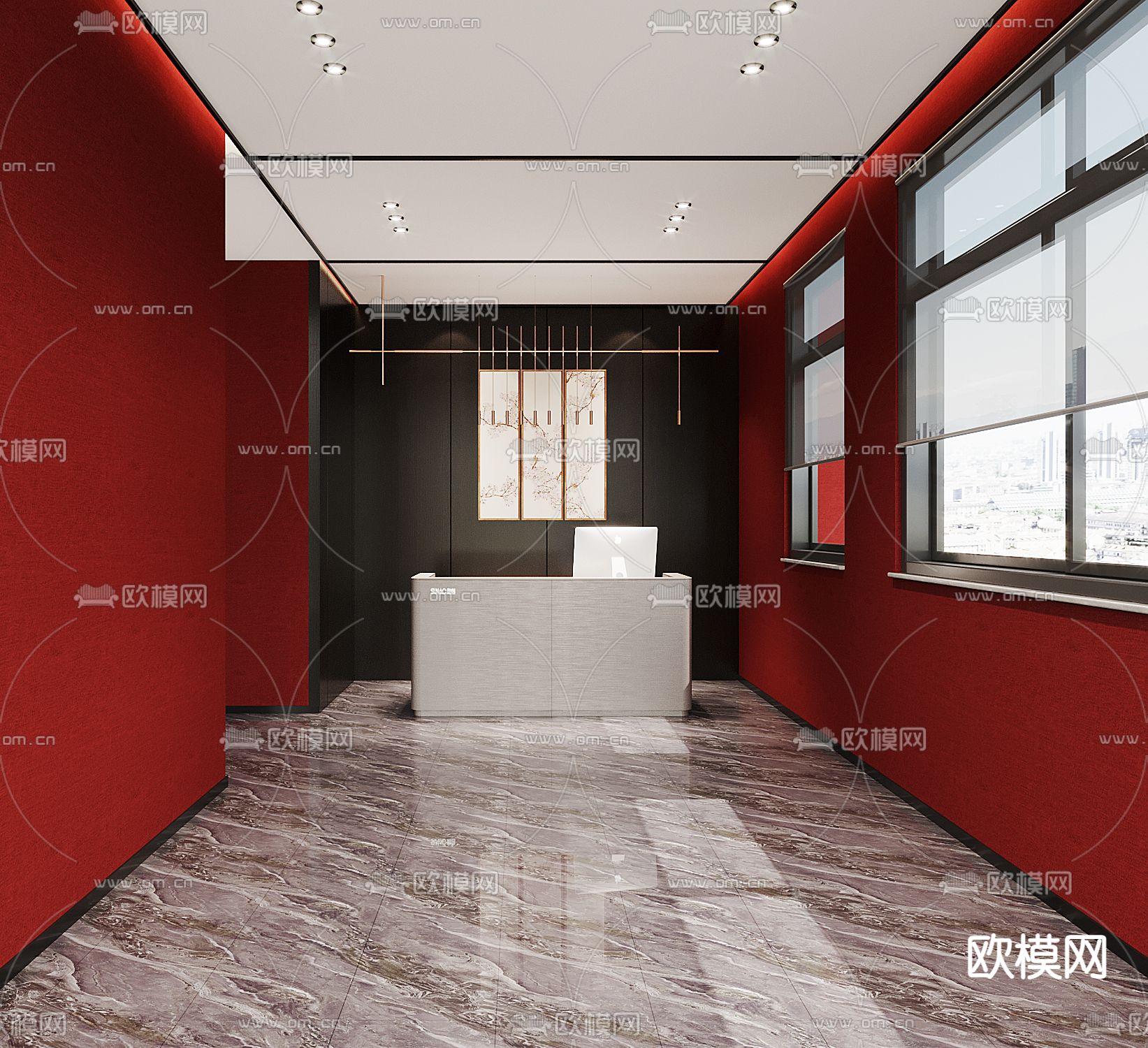 新中式公司前台3d模型下载