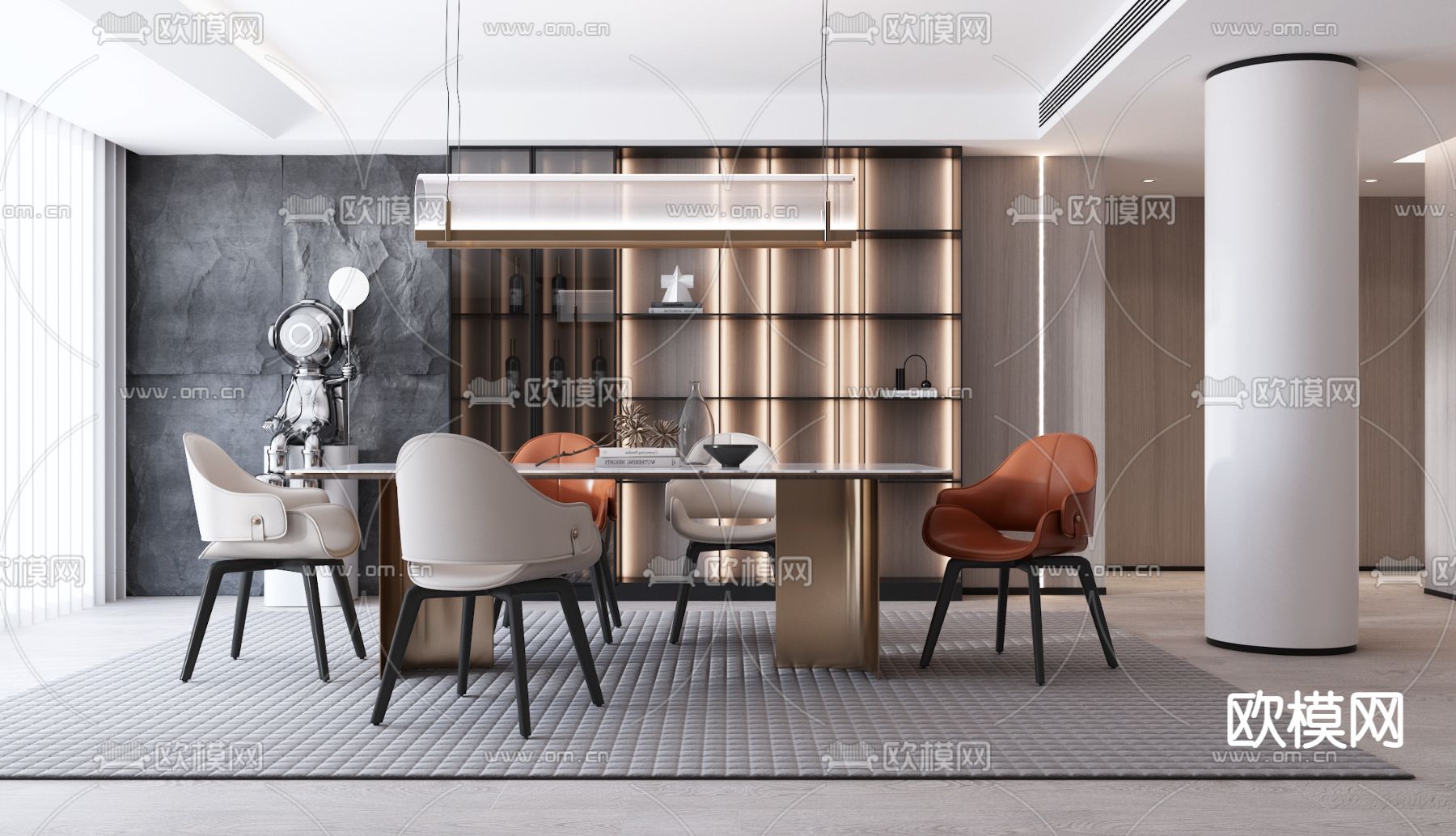现代轻奢餐厅3d模型下载