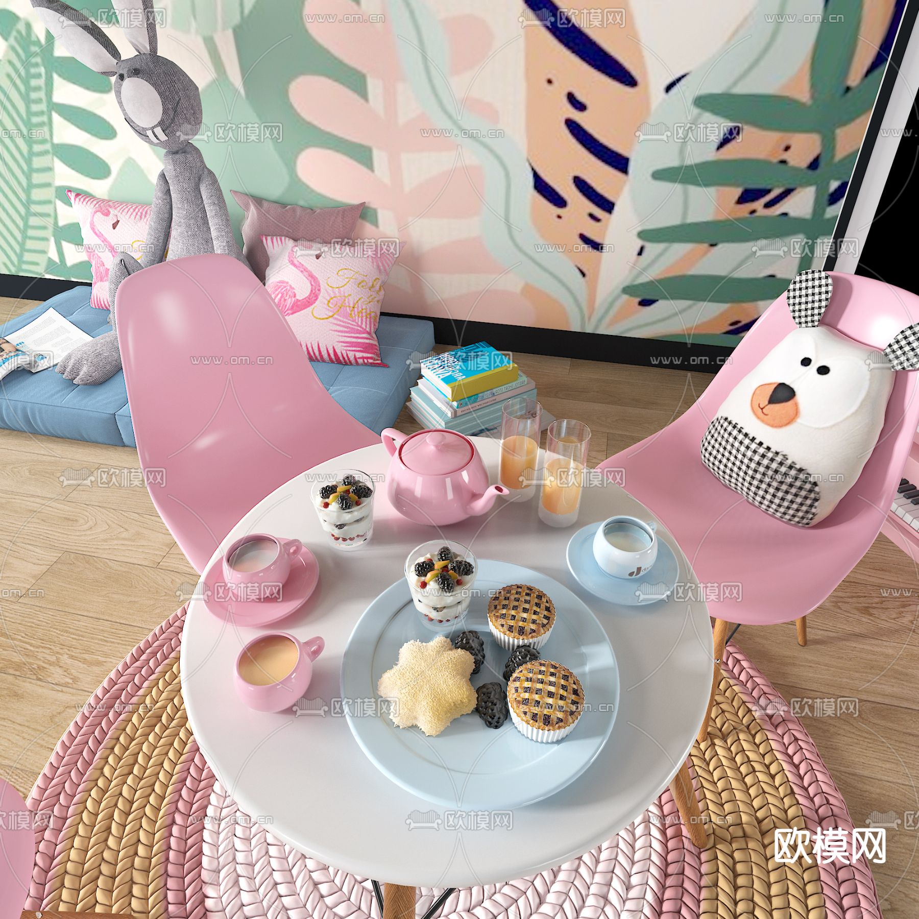 现代儿童桌椅3d模型下载（渲染图2）