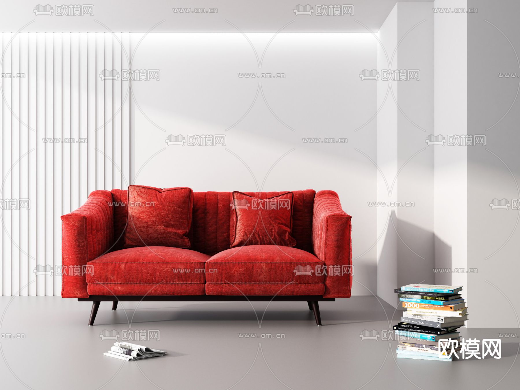 现代红色双人沙发3d模型下载