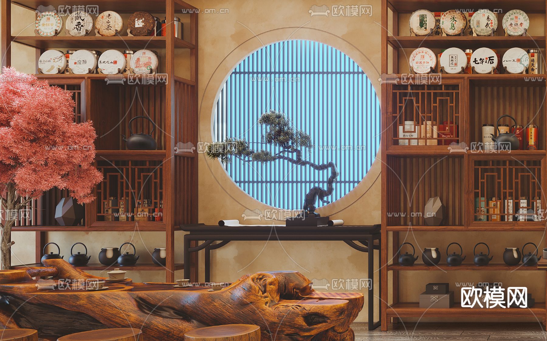 新中式茶室茶馆茶楼3d模型下载（渲染图4）