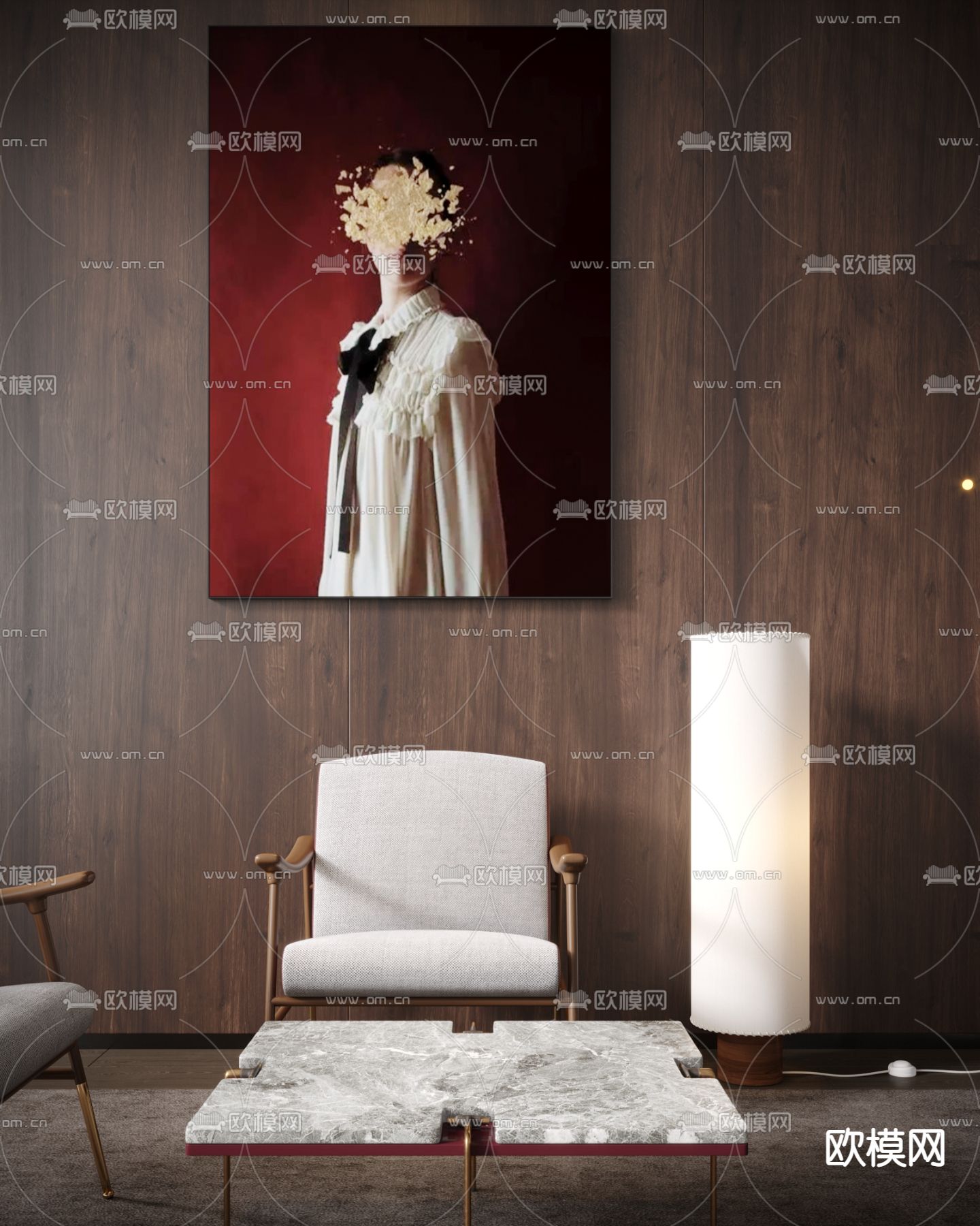 现代白色布艺单人沙发3d模型下载（渲染图1）