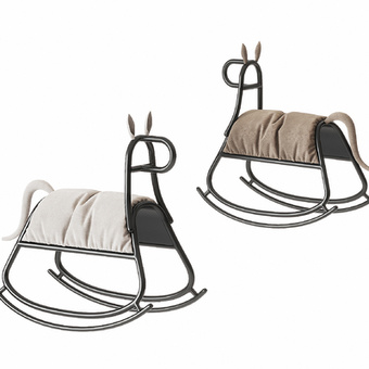 现代铁艺木马摇摇椅3d模型