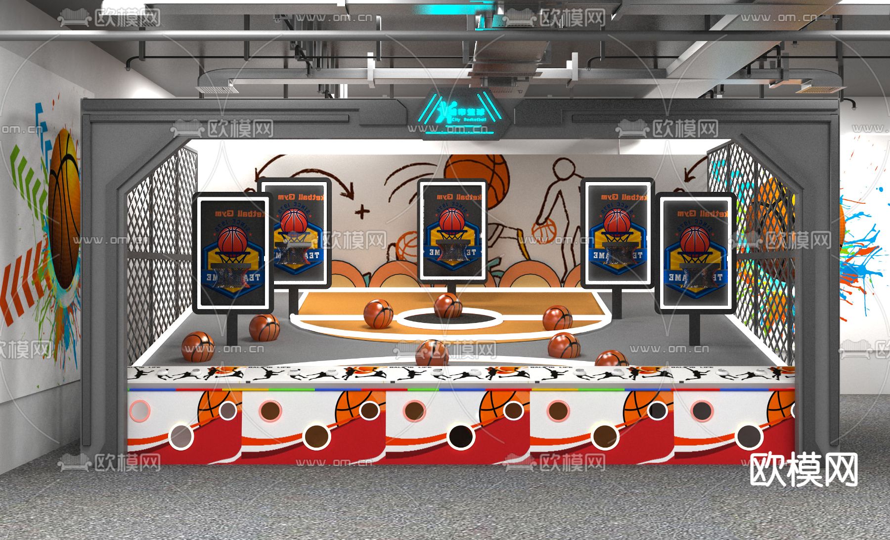 工业风投篮射击运动体育馆3d模型下载（渲染图1）