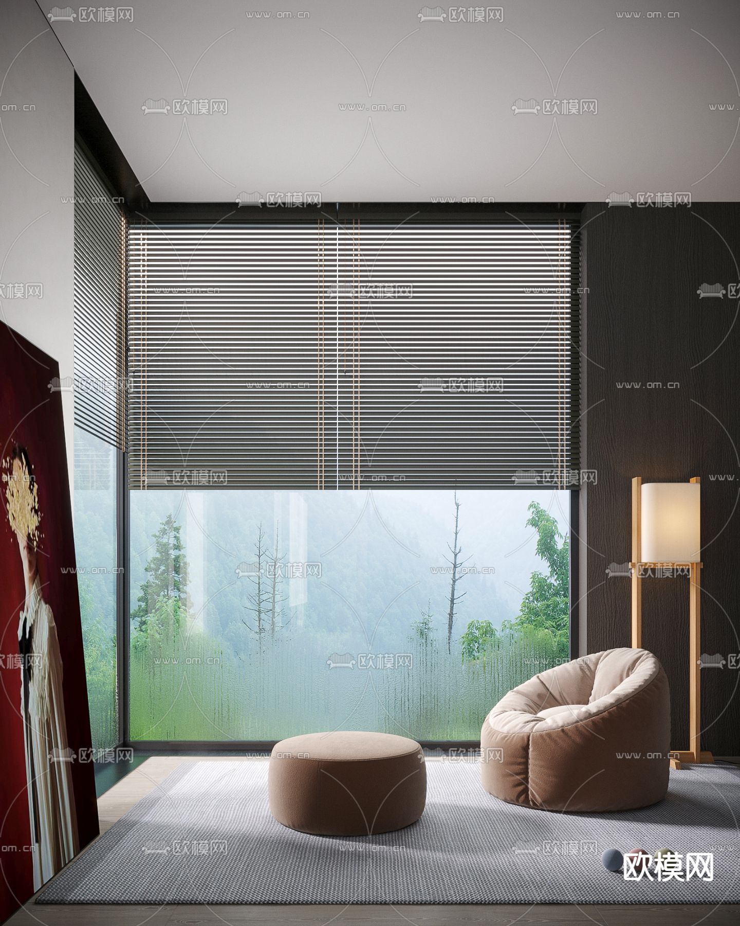 现代浅咖布艺懒人沙发3d模型下载