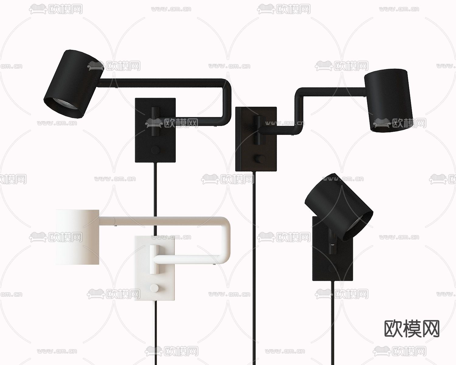 现代黑白时尚转向壁灯3d模型下载