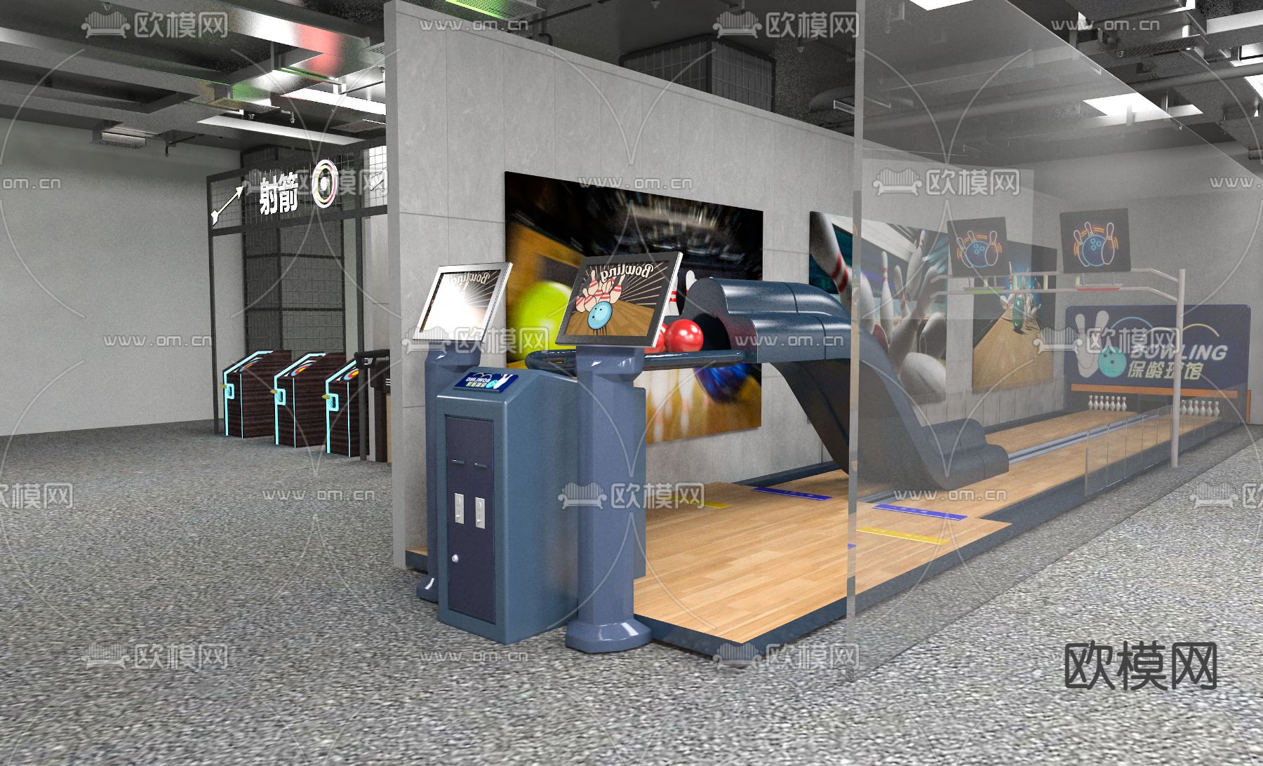 工业风投篮射击运动体育馆3d模型下载（渲染图2）