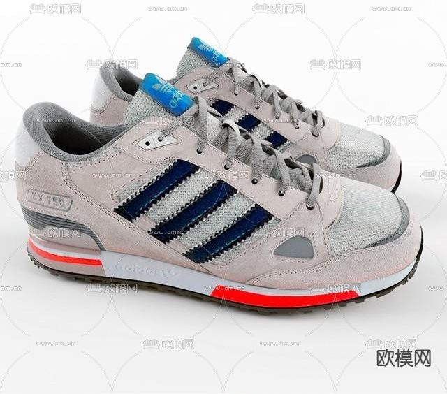 现代阿迪达斯运动休闲跑鞋3d模型下载（渲染图1）