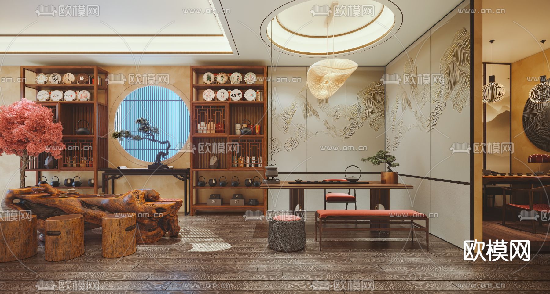 新中式茶室茶馆茶楼3d模型下载（渲染图1）