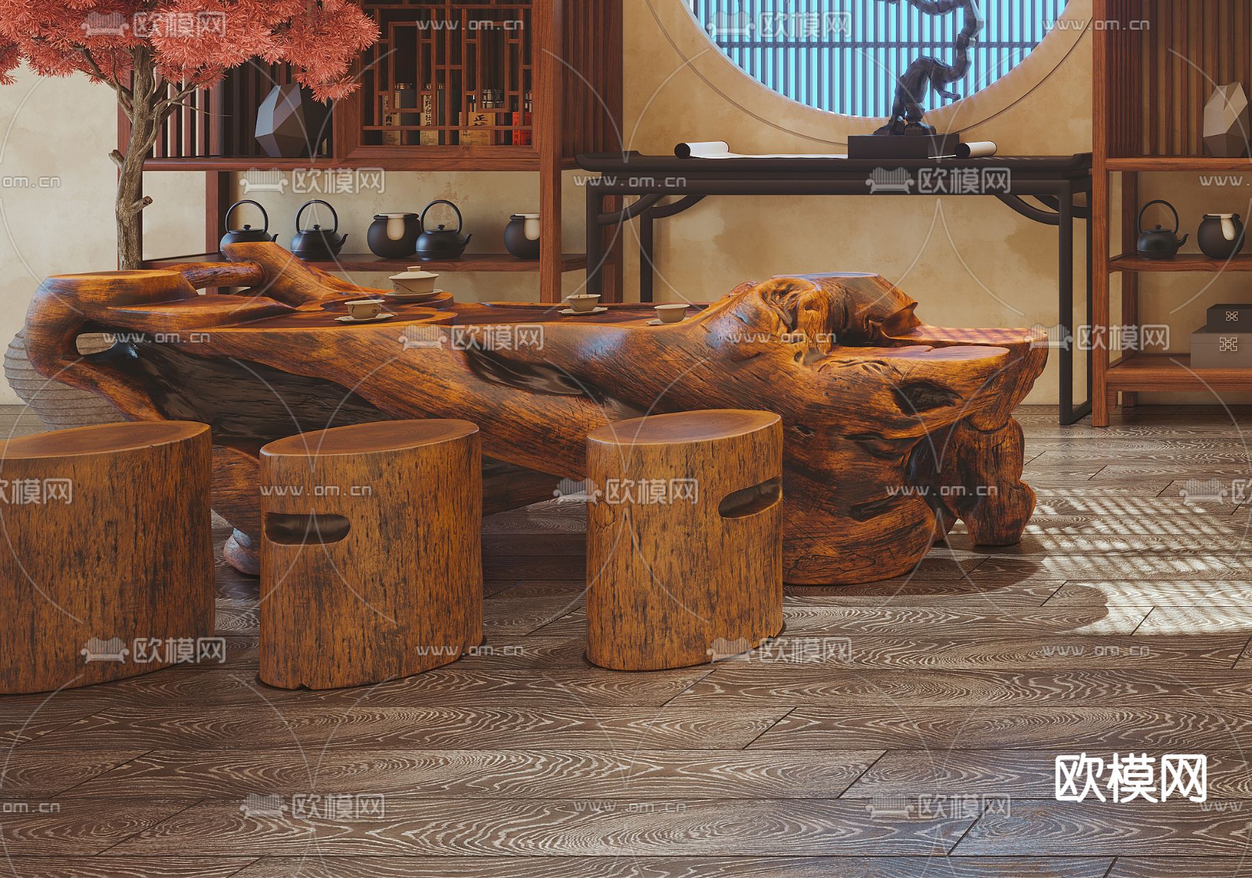 新中式茶室茶馆茶楼3d模型下载（渲染图6）