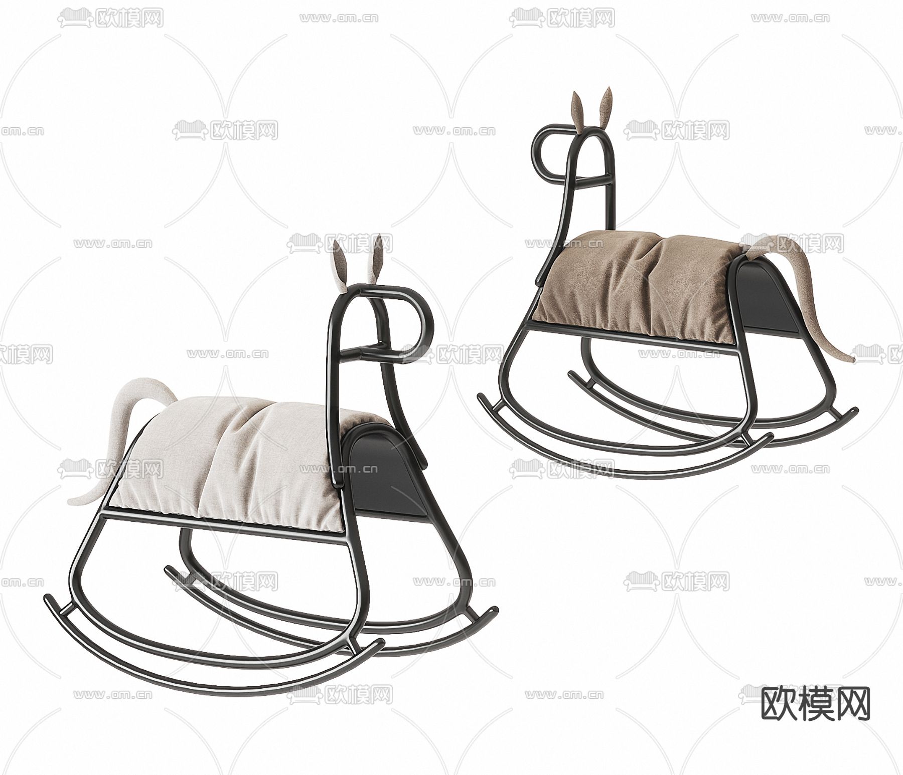 现代铁艺木马摇摇椅3d模型下载