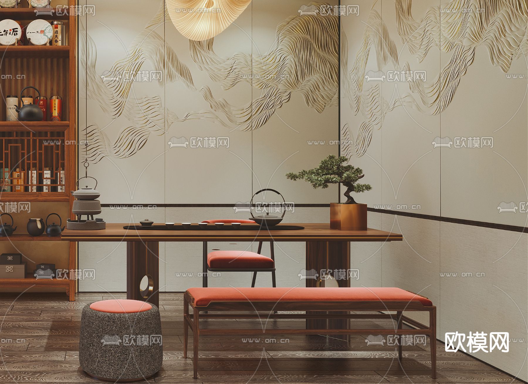 新中式茶室茶馆茶楼3d模型下载（渲染图3）