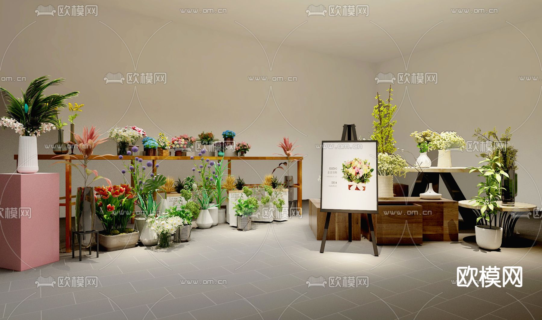 现代花店花卉绿植盆景花架3d模型下载