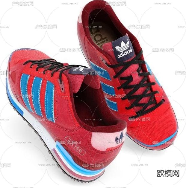 现代阿迪达斯运动休闲跑鞋3d模型下载（渲染图2）