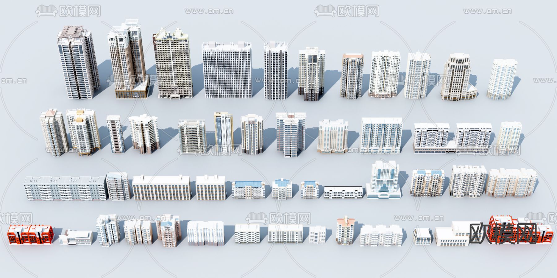 现代写字楼办公楼大厦构件3d模型下载