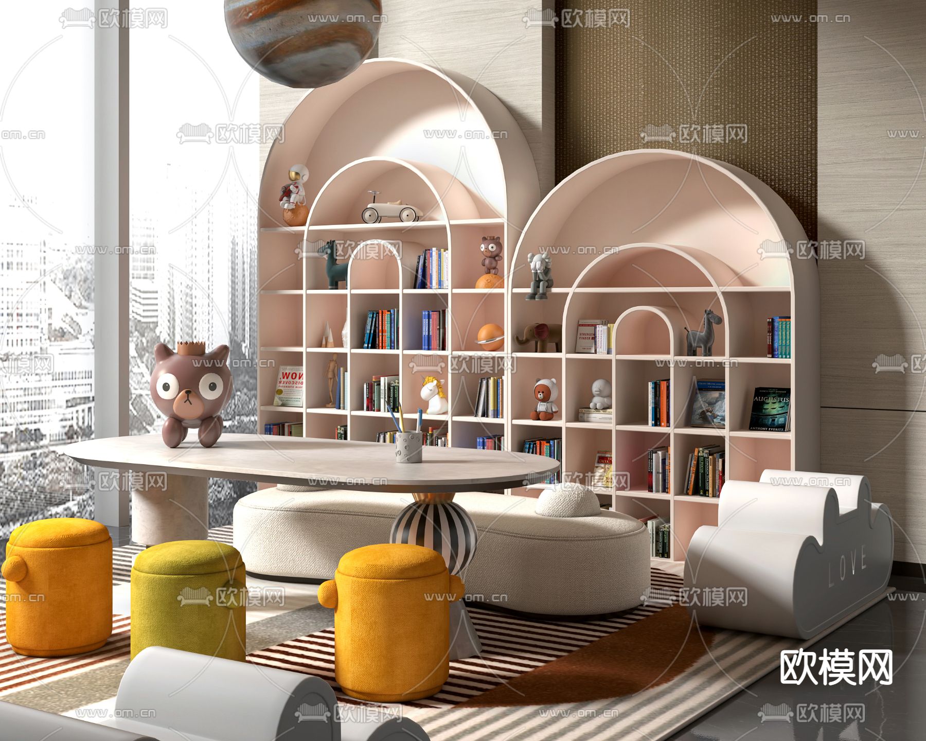 现代儿童玩具柜书架3d模型下载