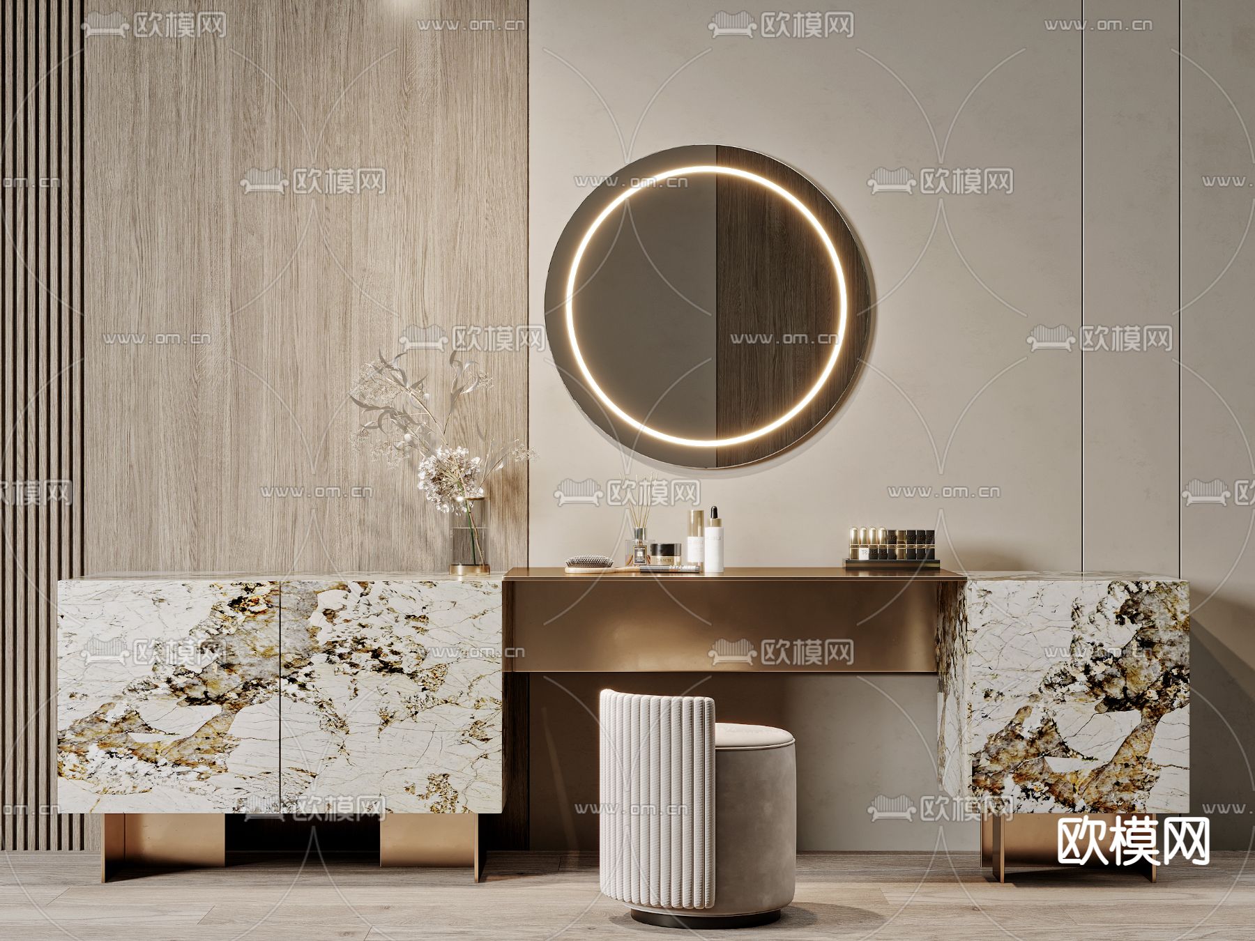 现代轻奢梳妆台3d模型下载