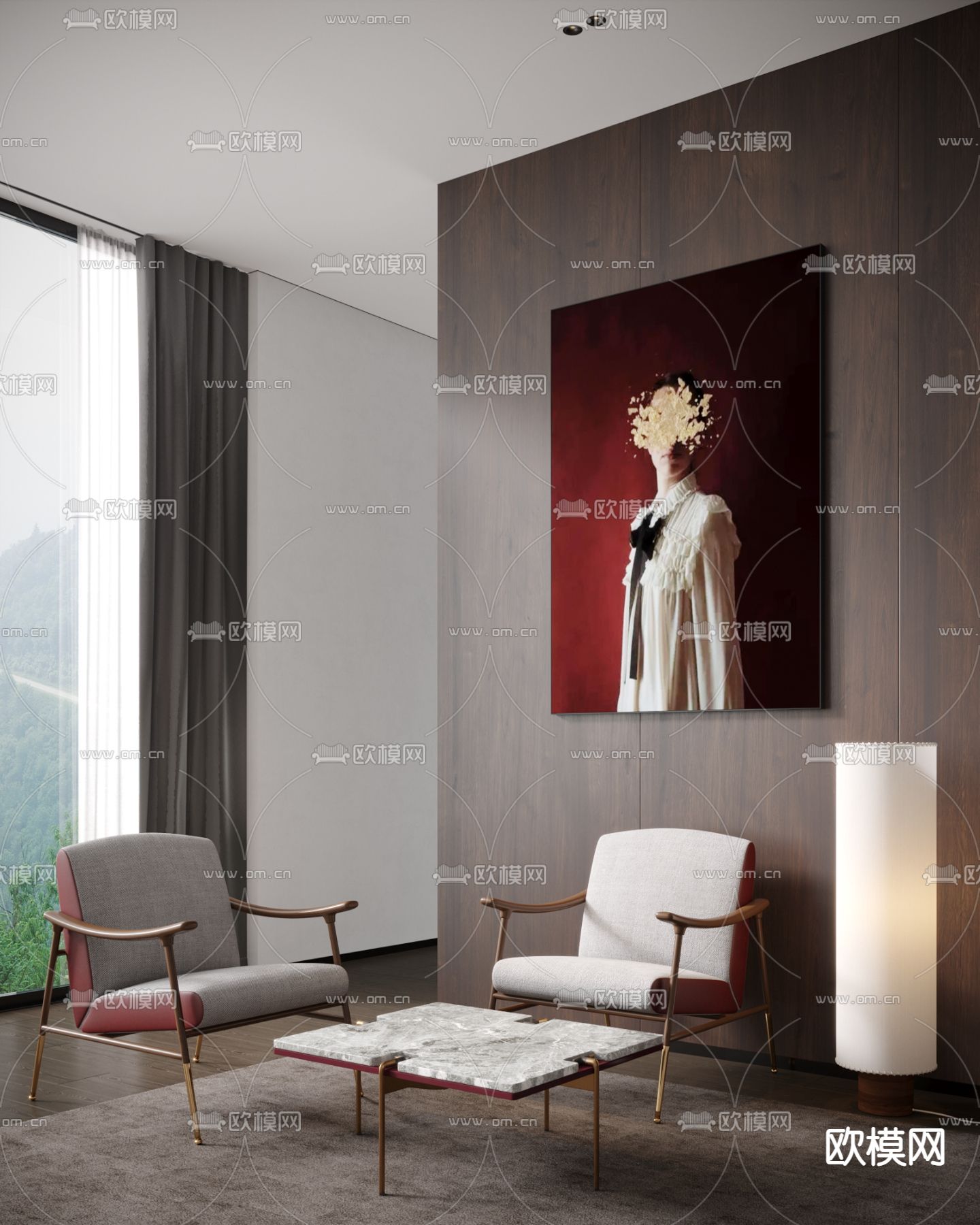 现代白色布艺单人沙发3d模型下载（渲染图2）