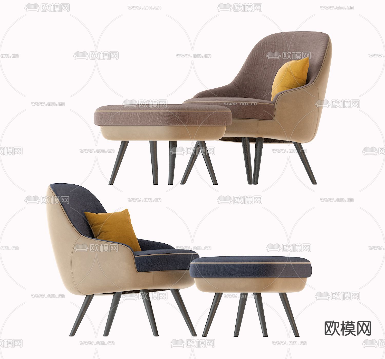 欧式布艺休闲椅单人椅3d模型下载_ID：12012862_3dmax免费模型-欧模网