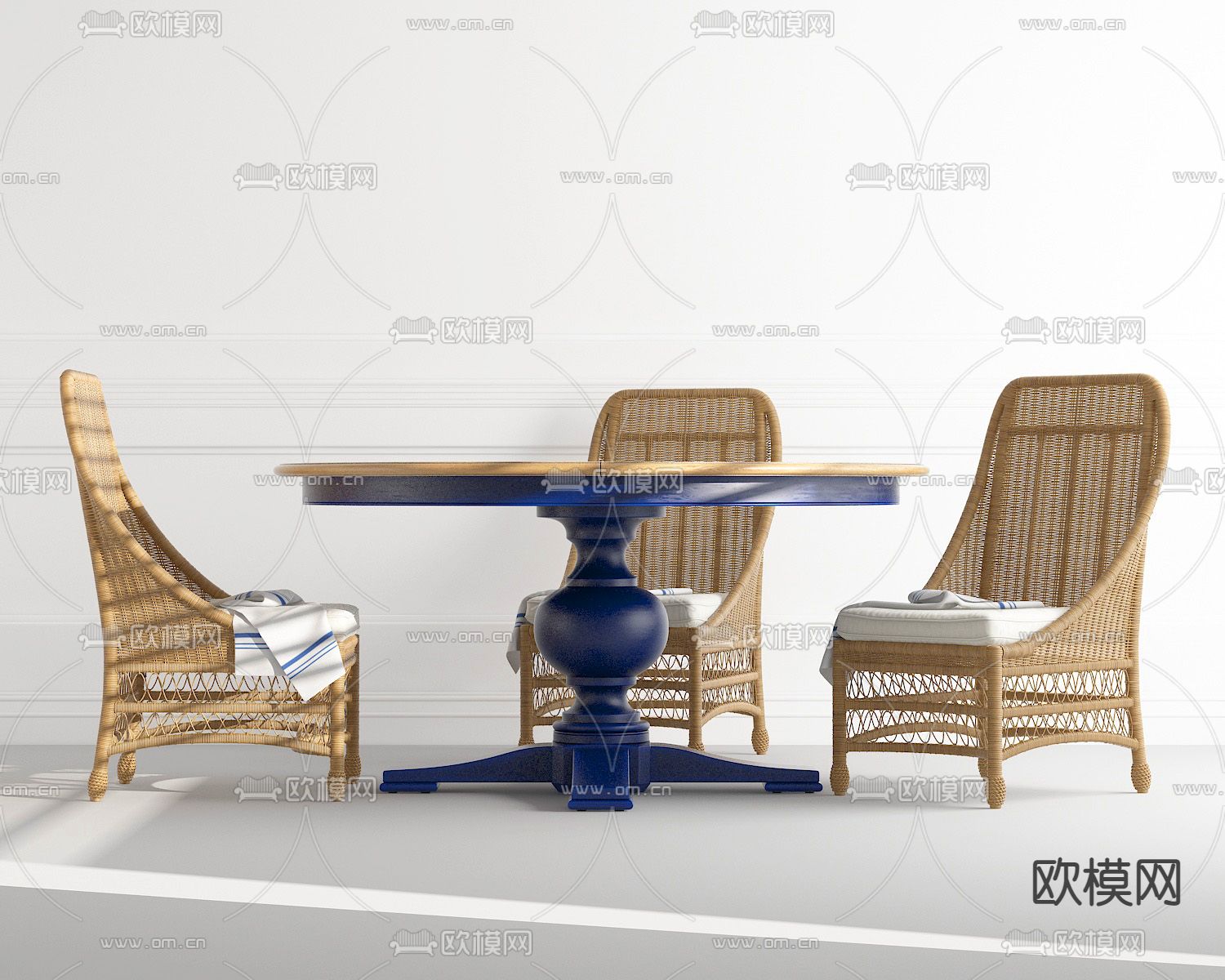 现代藤编户外休闲桌椅3d模型下载