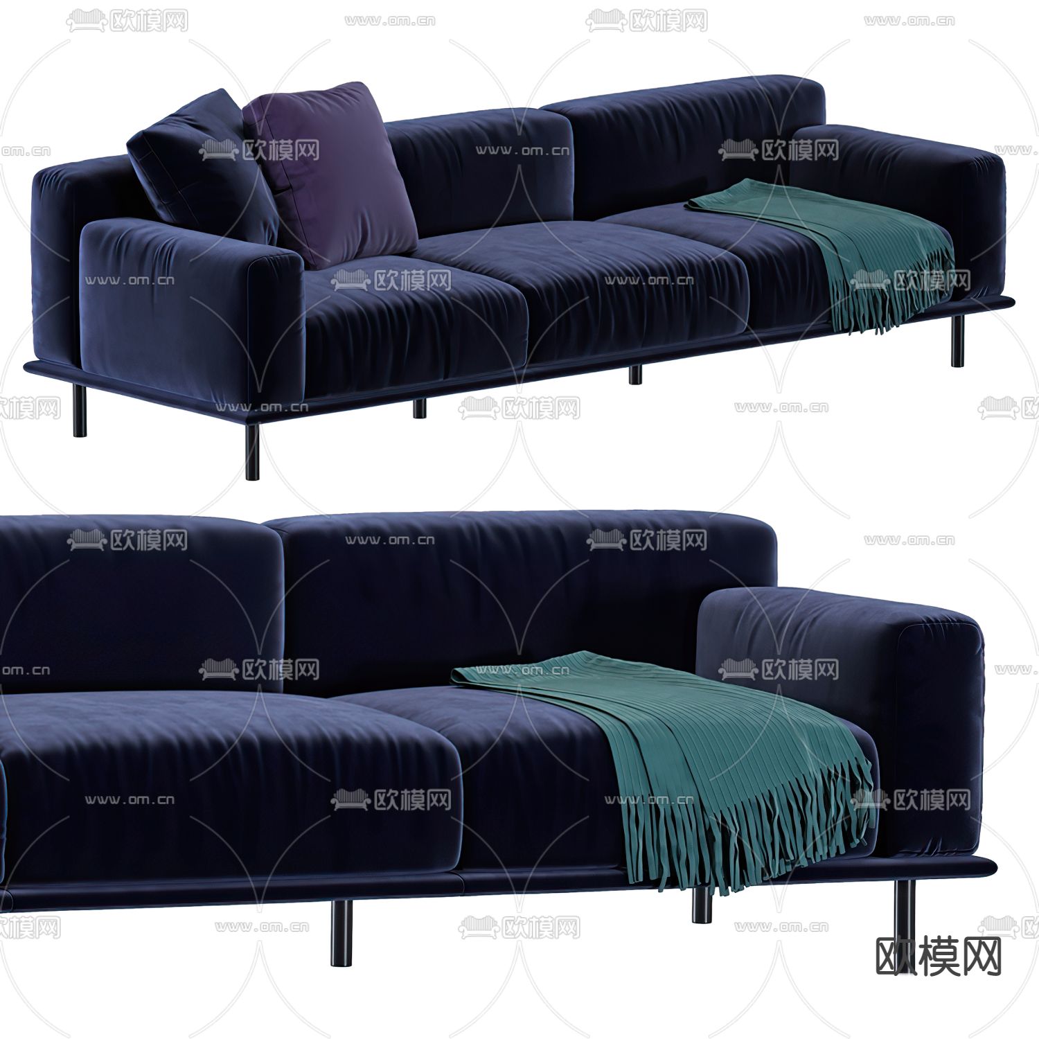Meridiani 现代紫色布艺多人沙发3d模型下载（渲染图2）