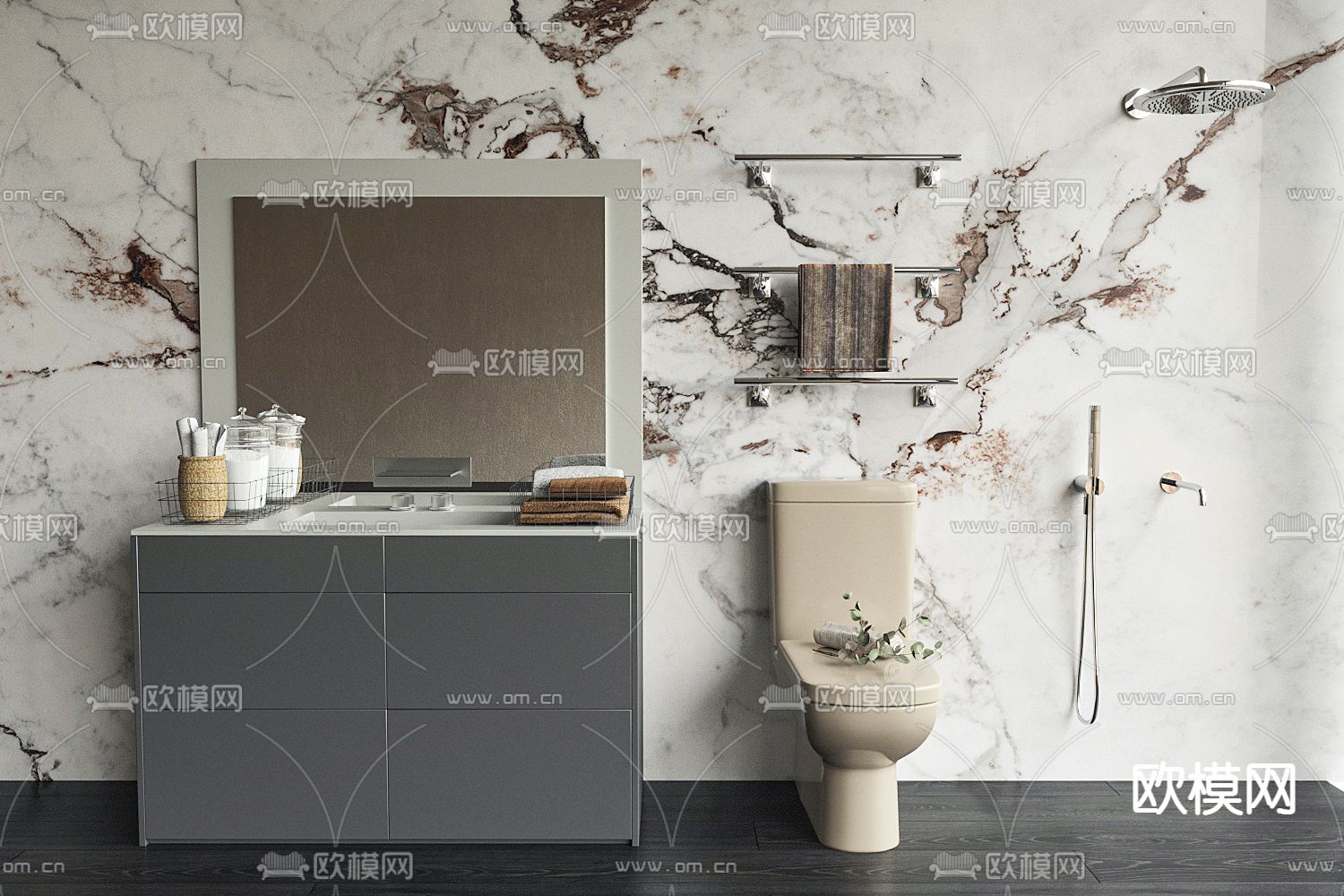 现代马桶毛巾架卫生间洗手台3d模型下载