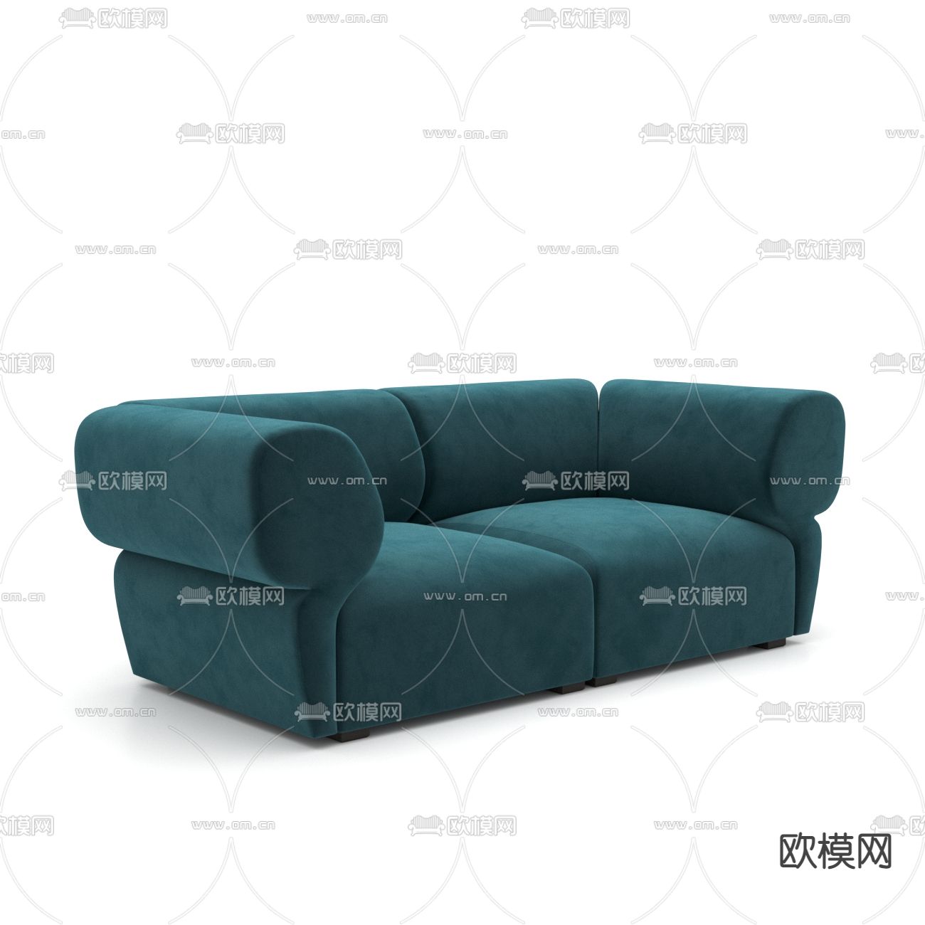 现代孔雀蓝布艺双人沙发3d模型下载_ID12011899_3dmax免费模型-欧模网