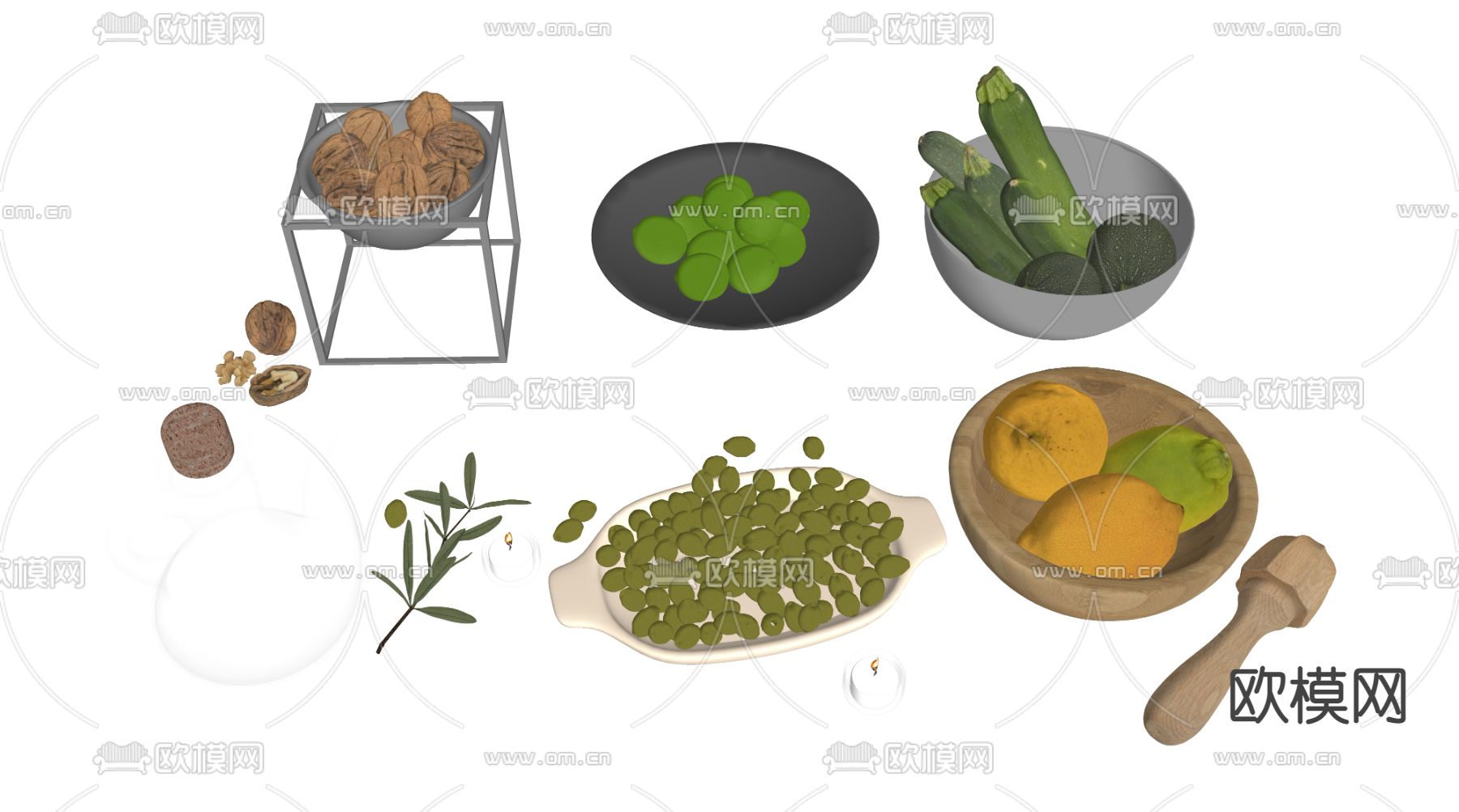 现代果盘蔬菜su模型下载（渲染图2）