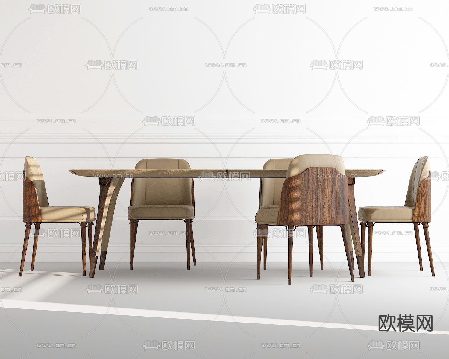 简欧长条形餐桌椅3d模型下载