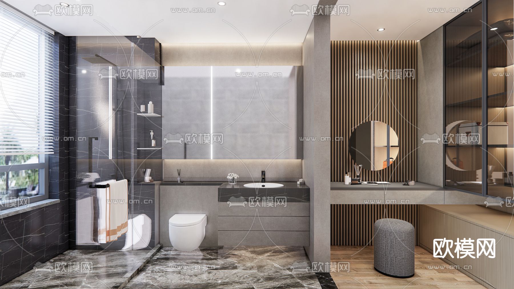 现代浴室卫生间su模型下载（渲染图1）