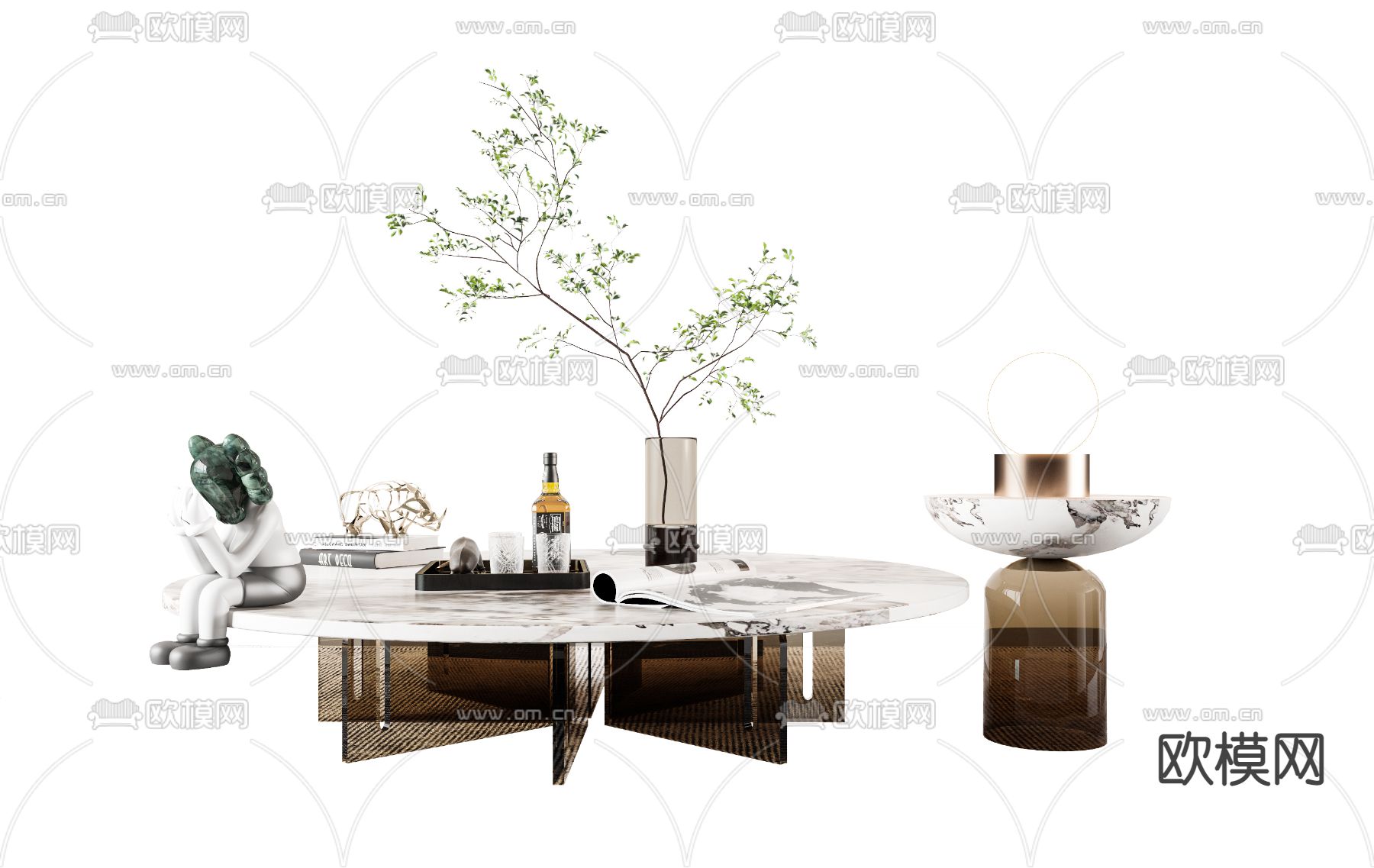 现代大理石子母茶几3d模型下载（渲染图2）