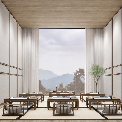  新中式书法教室su模型 