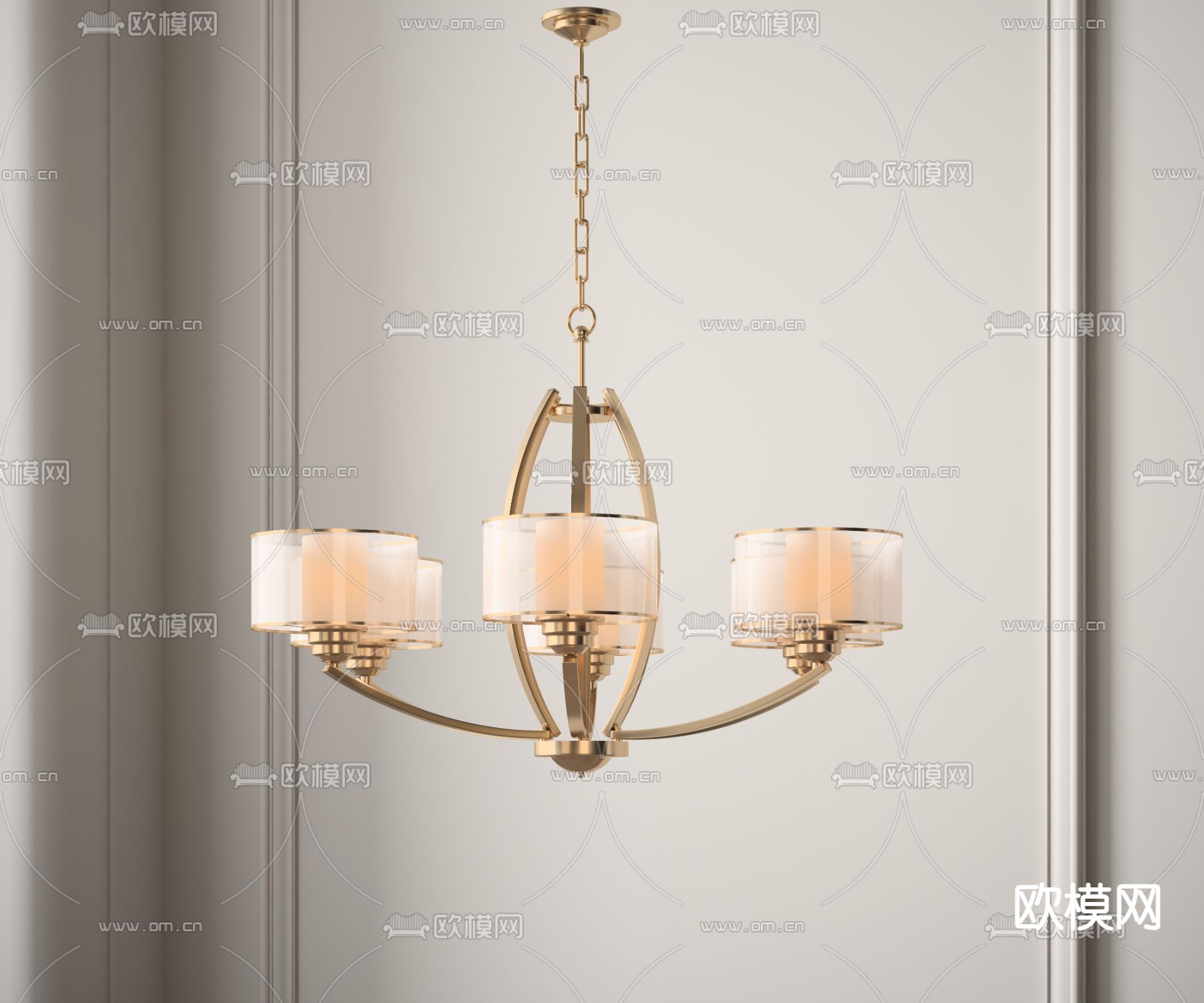 现代轻奢玻璃多头吊灯3d模型下载