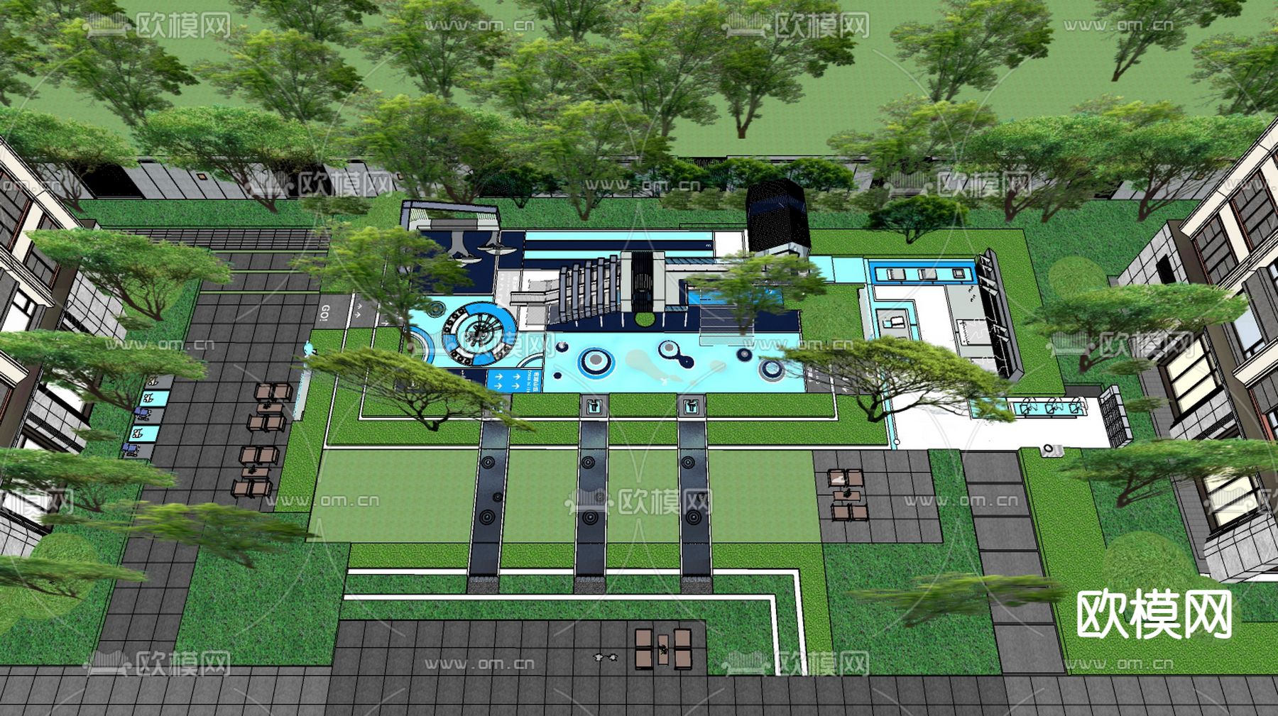 现代住宅区景观su模型下载（渲染图2）