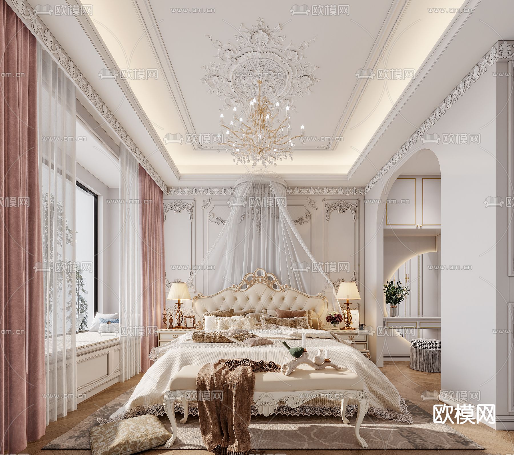 法式轻奢卧室3d模型下载