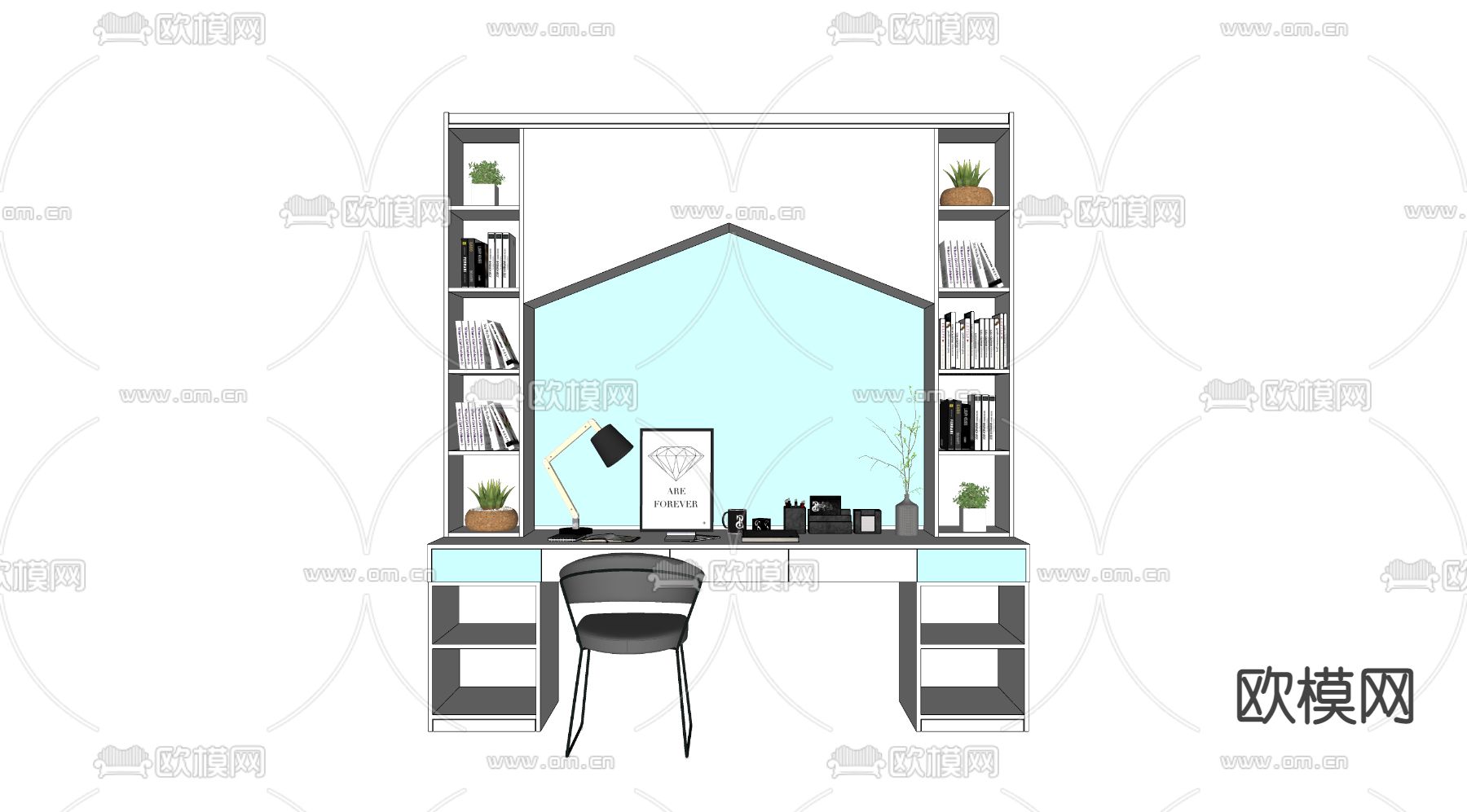 北欧儿童书桌椅su模型下载（渲染图2）