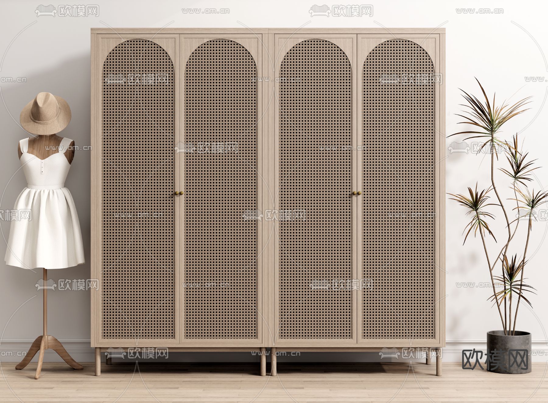 侘寂风藤编衣柜3d模型下载