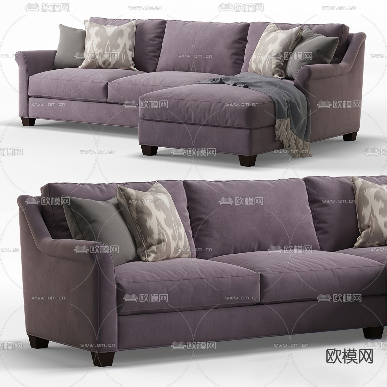 现代紫色布艺转角沙发3d模型下载_ID12013065_3dmax免费模型-欧模网