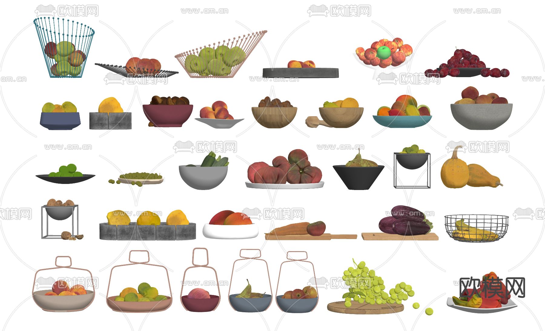 现代果盘蔬菜su模型下载（渲染图2）