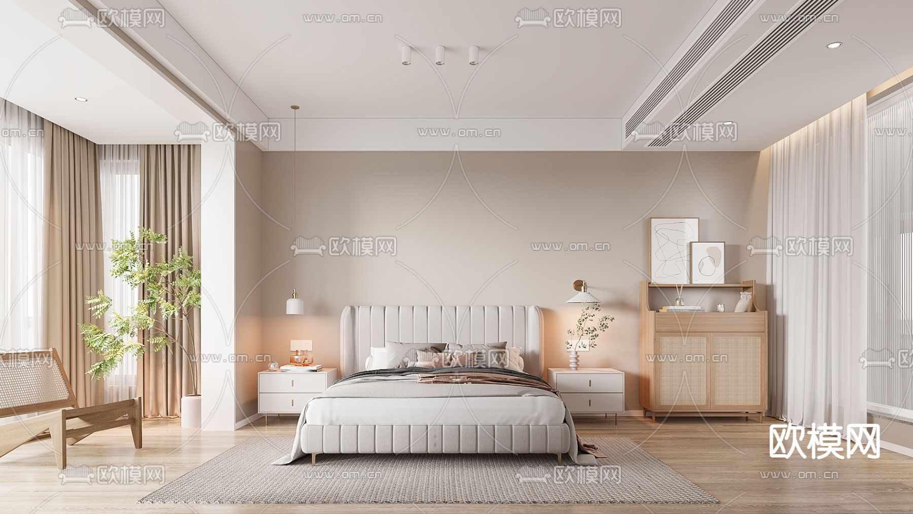 侘寂自然风卧室主人房3d模型下载