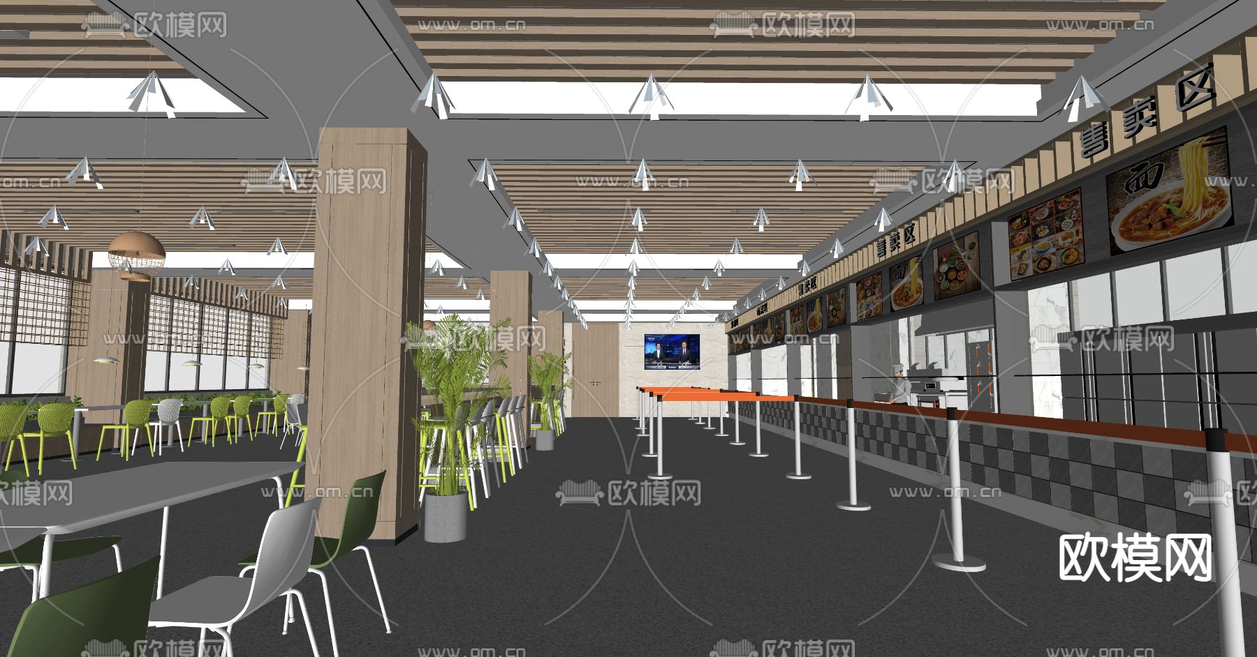 现代餐厅食堂su模型下载（渲染图5）
