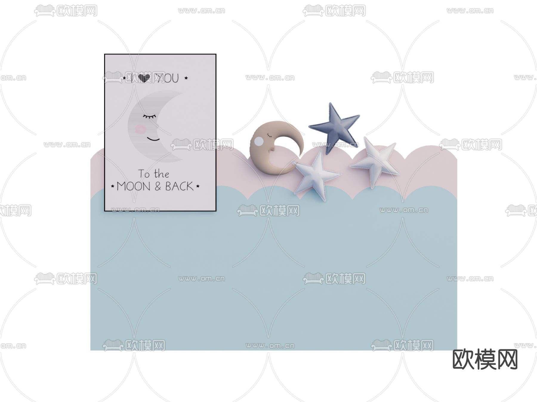 北欧儿童房背景墙su模型下载（渲染图1）