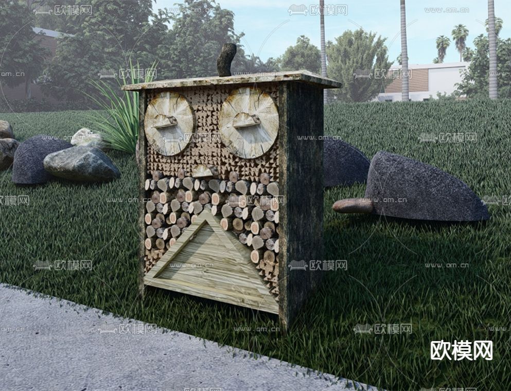 自然风户外垃圾桶su模型下载（渲染图1）