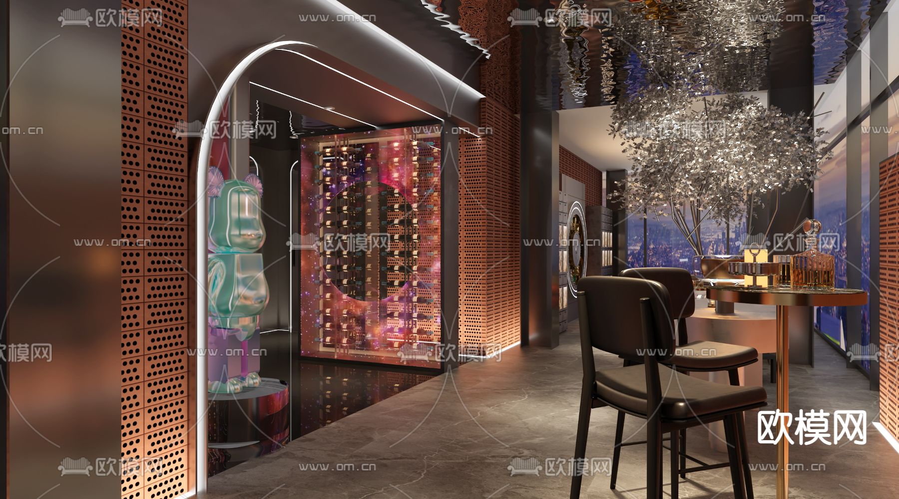 现代KTV酒吧大堂走廊3d模型下载（渲染图1）