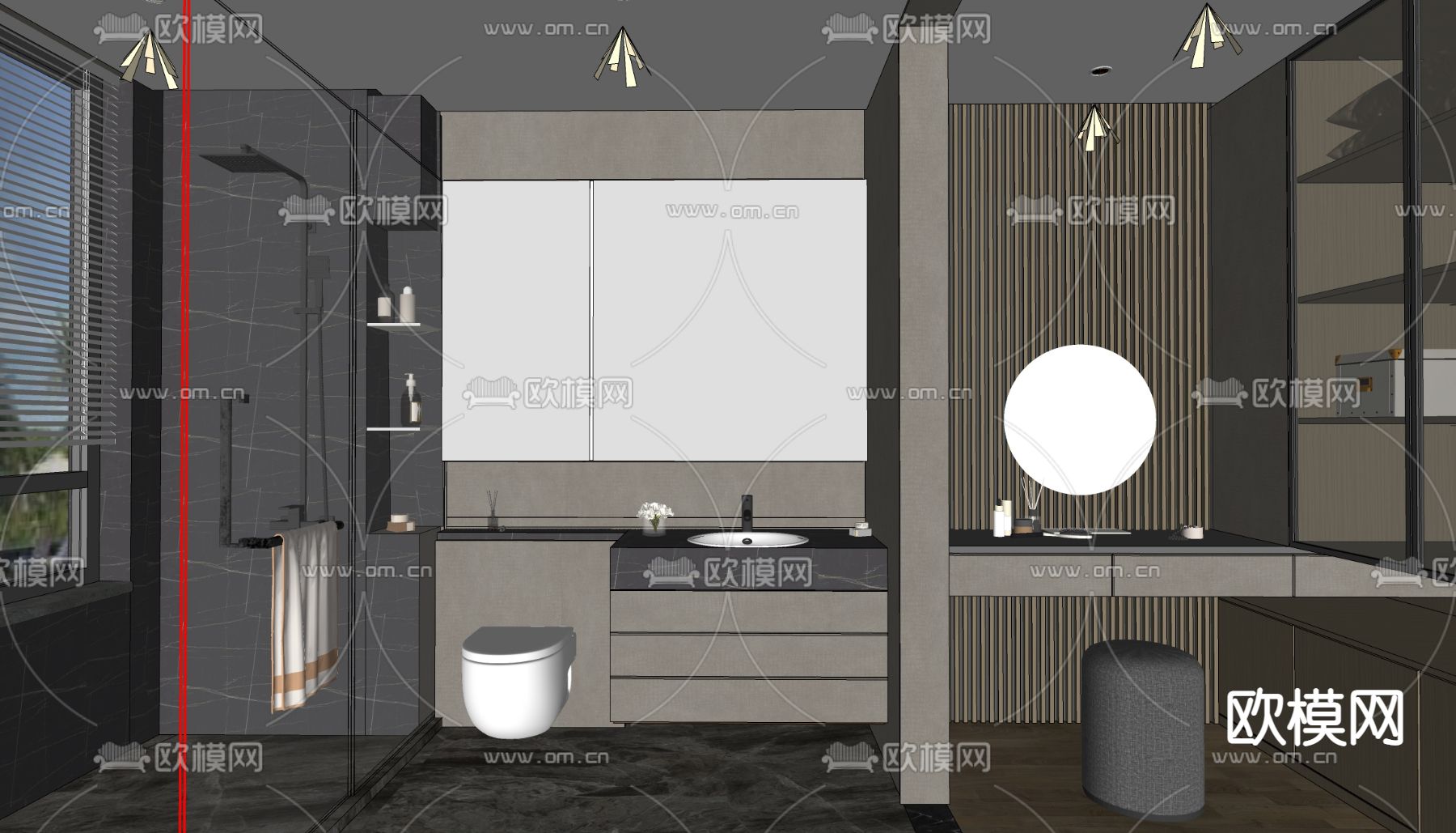 现代浴室卫生间su模型下载（渲染图2）