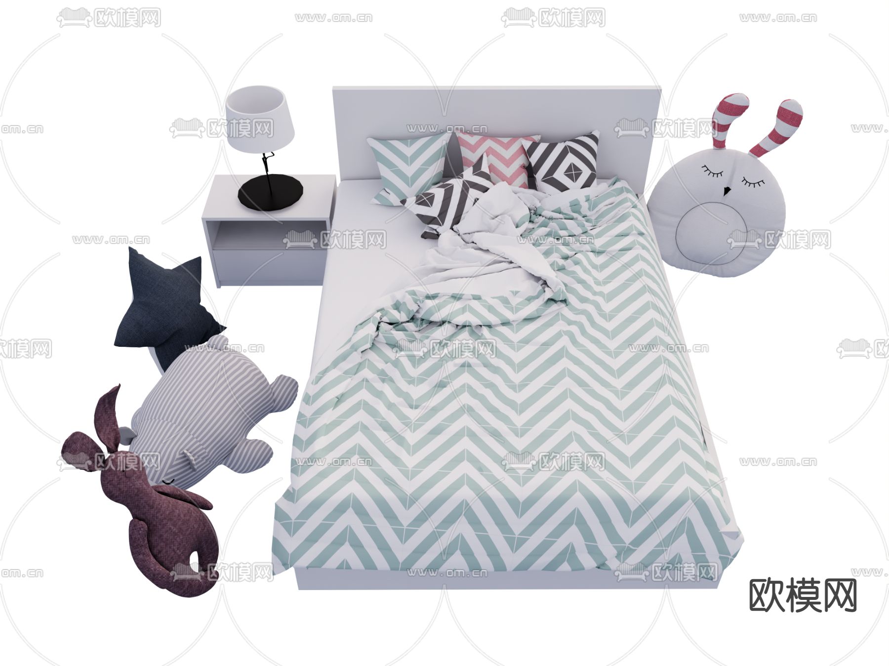 北欧布艺儿童床su模型下载（渲染图1）