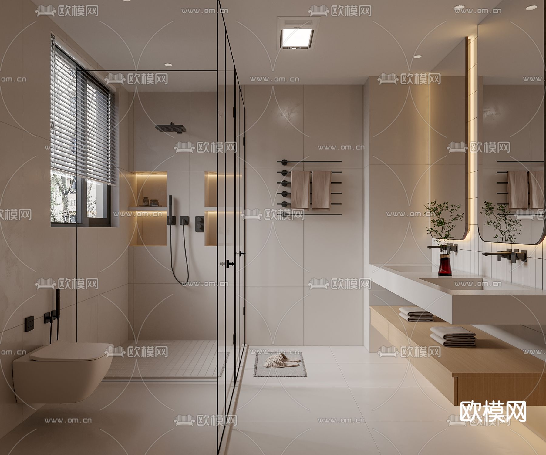 侘寂奶油风卫生间浴室3d模型下载