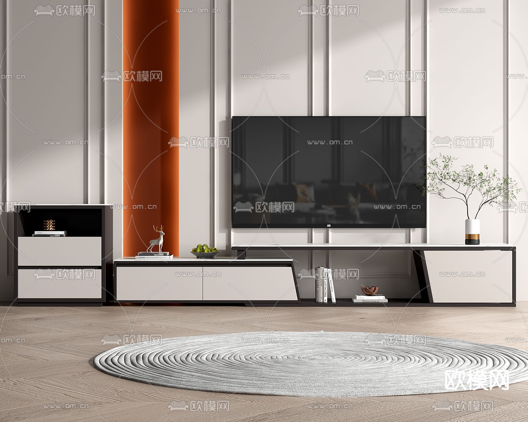 现代轻奢电视柜3d模型下载_ID12014828_3dmax免费模型-欧模网